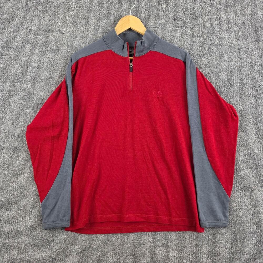 Icebreaker Pullover Men Large Sport320 Merino Wool Knit Quarter Zip Red Gray